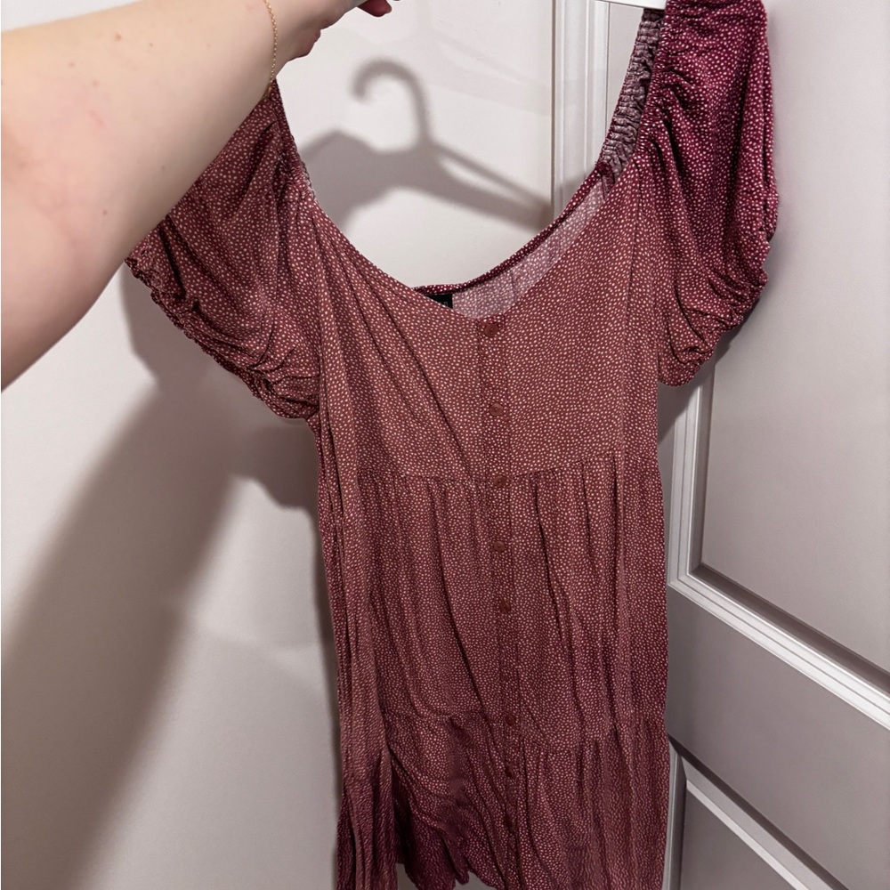 wild fable Mauve Ditsy Button-Front Short Sleeve Tunic